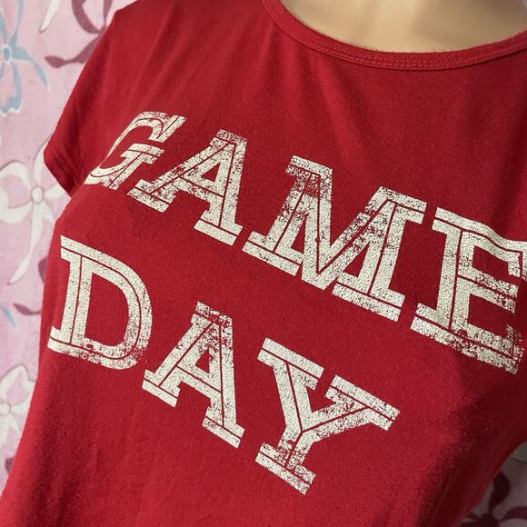 Juniors Game Day Distressed Midriff Crop MmMmMm Size Medium Short Sleeve Shirt - Picture 2 of 10